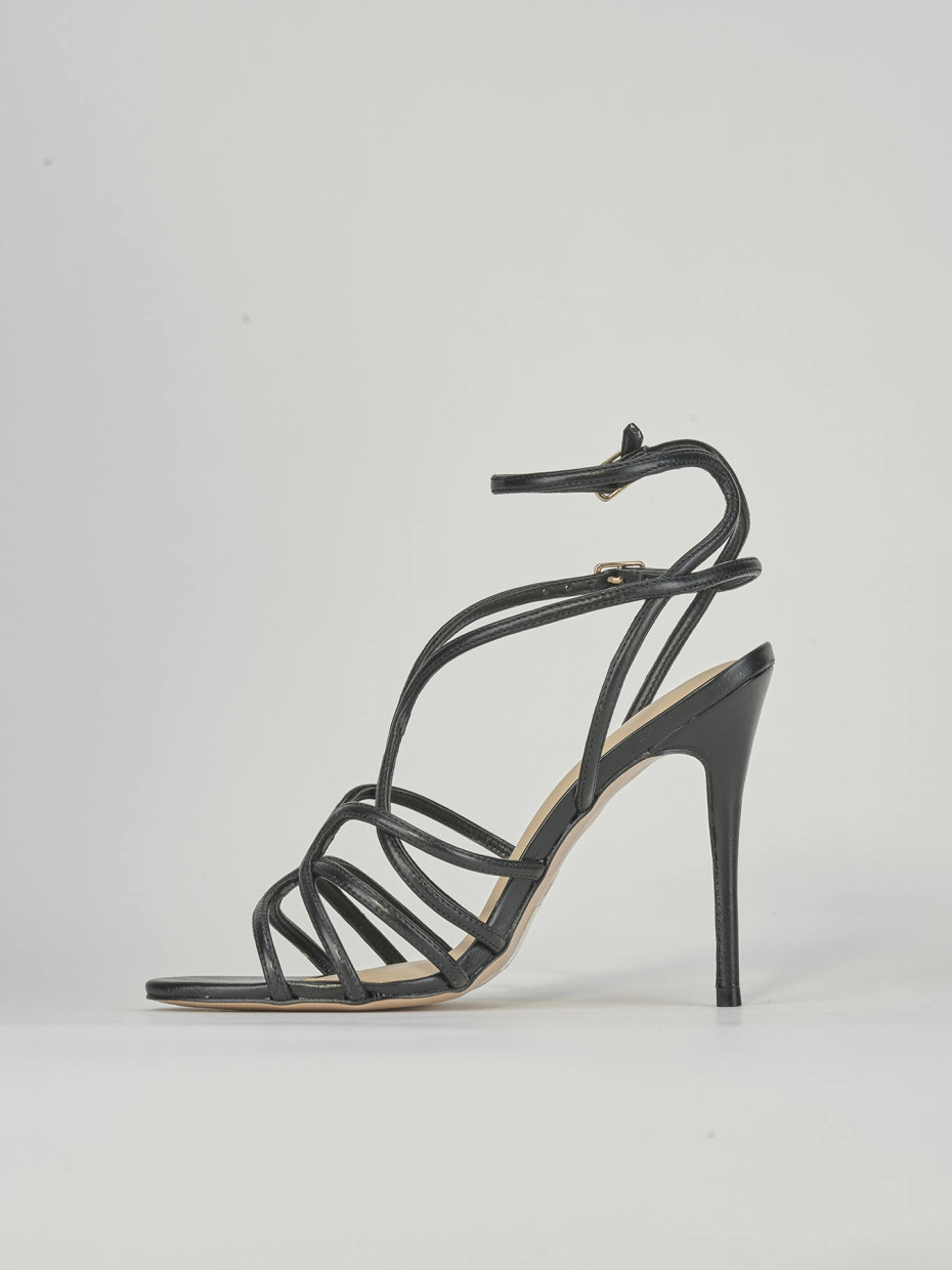 Sandalias de tacón alto tacón 10 cm negro cuero