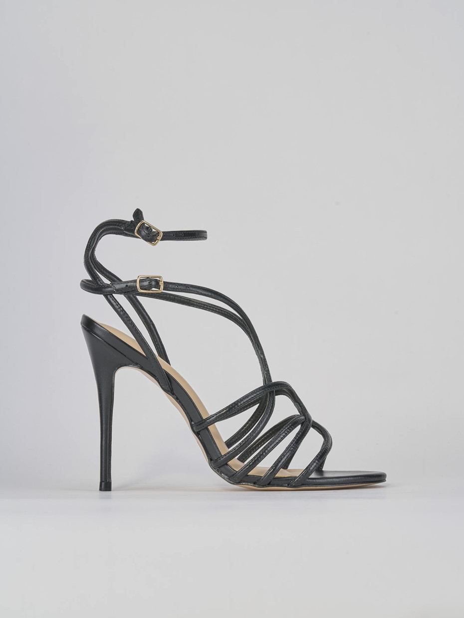 Sandalias de tacón alto tacón 10 cm negro cuero