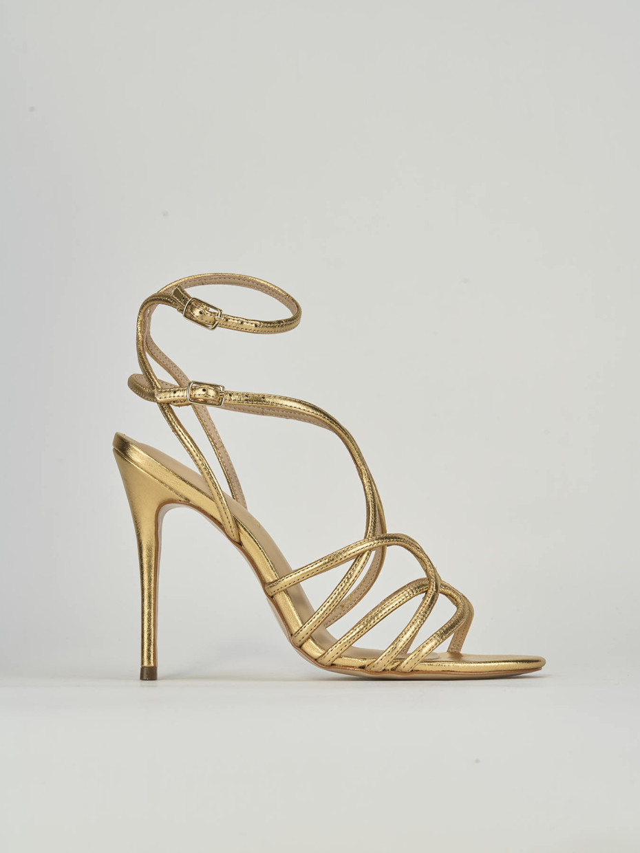 Sandalias de tacón alto tacón 10 cm oro cuero