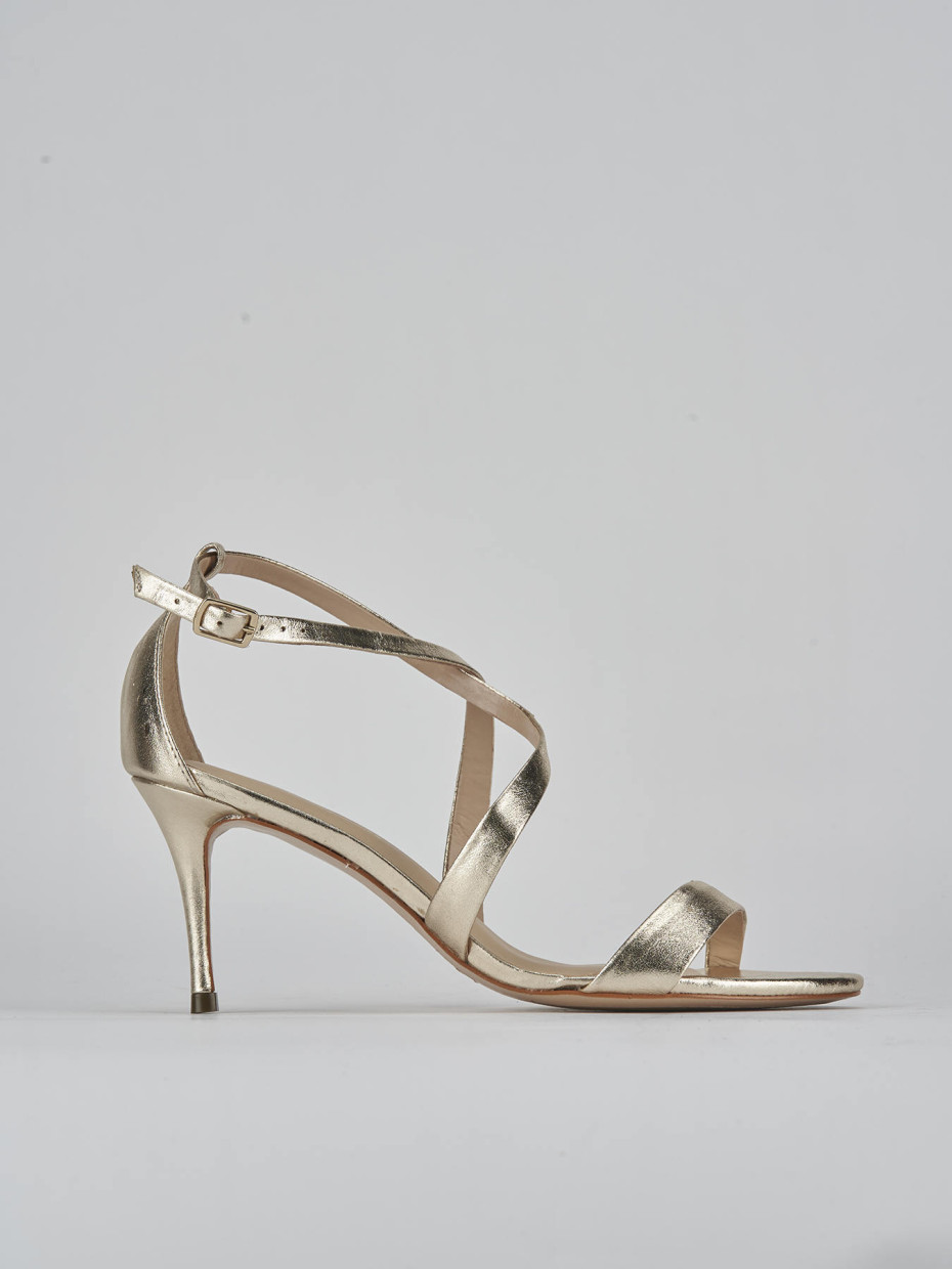 Sandalias de tacón alto tacón 7 cm oro cuero