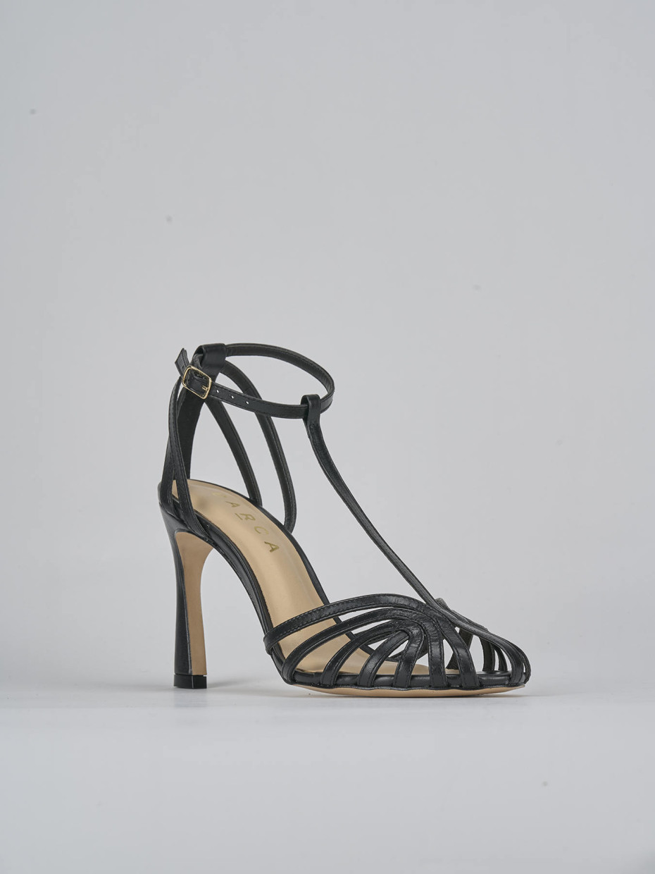 Sandalias de tacón alto tacón 9 cm negro cuero