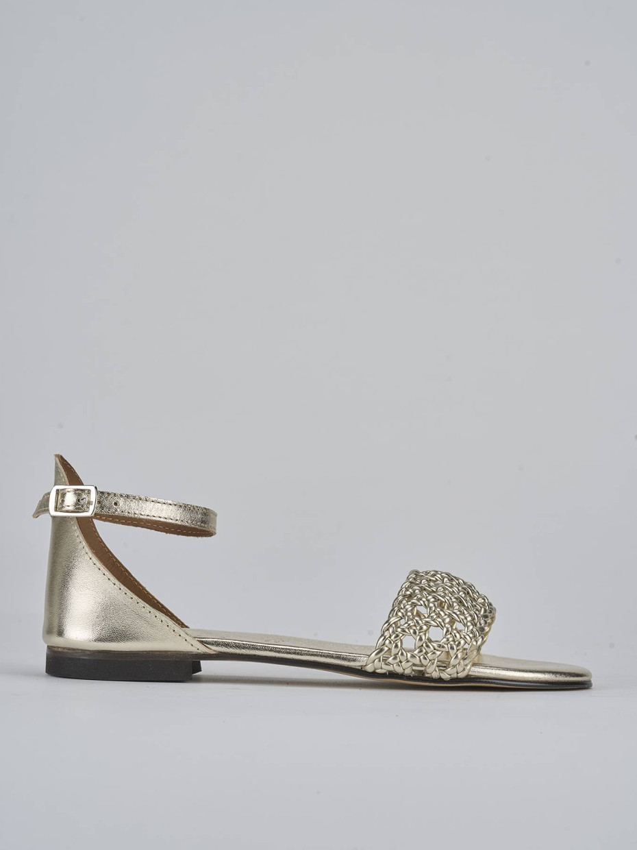 Sandalias de tacón bajo tacón 1 cm oro laminado