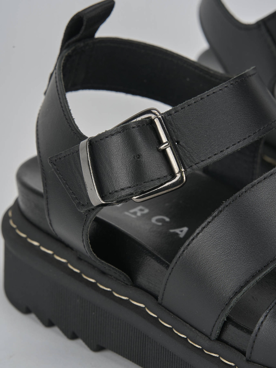 Sandalias de tacón bajo tacón 2 cm negro cuero
