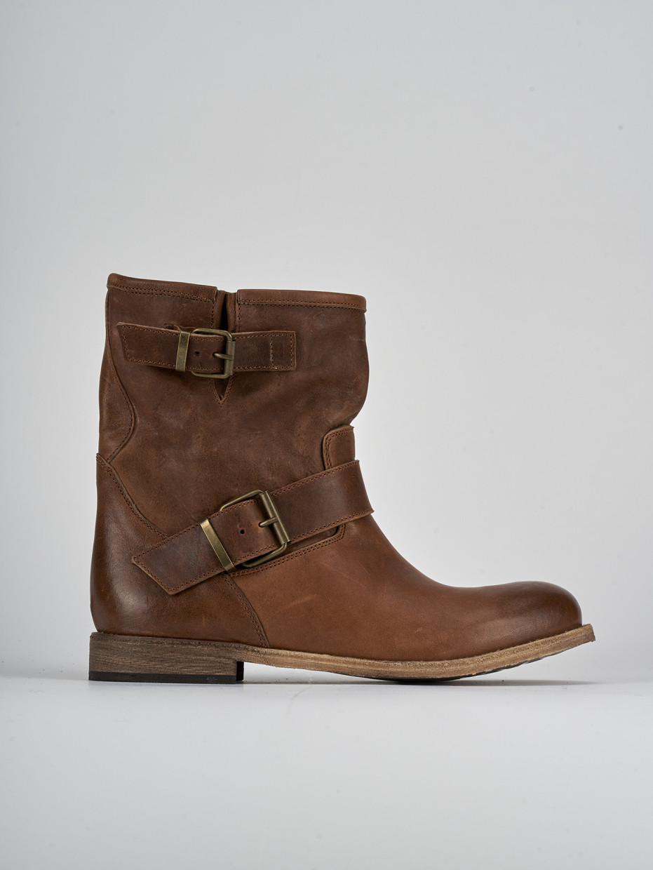 Botines de tacón bajo tacón 1 cm marrón cuero