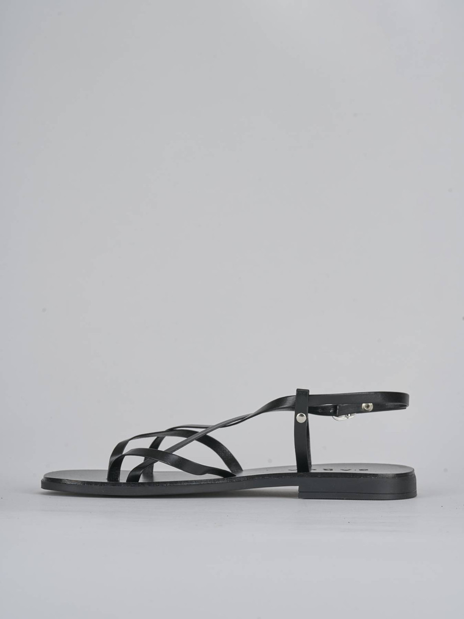 Sandalias de tacón bajo tacón 1 cm negro cuero