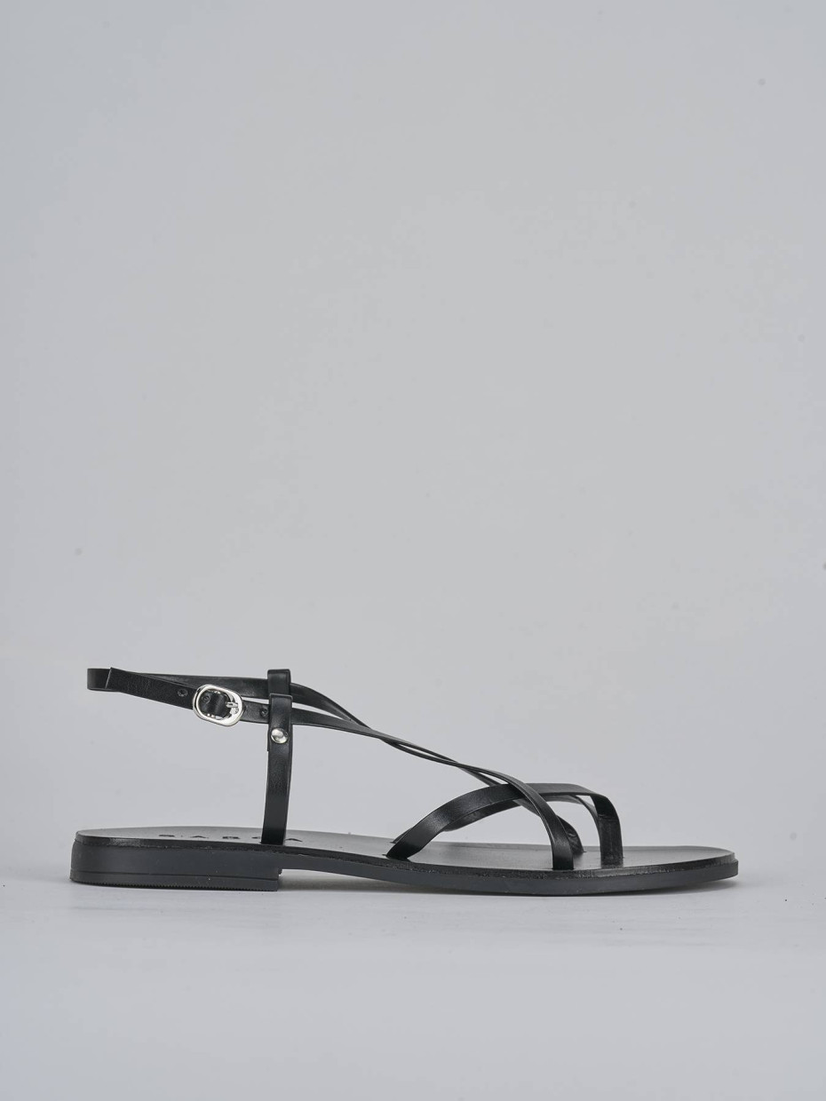 Sandalias de tacón bajo tacón 1 cm negro cuero