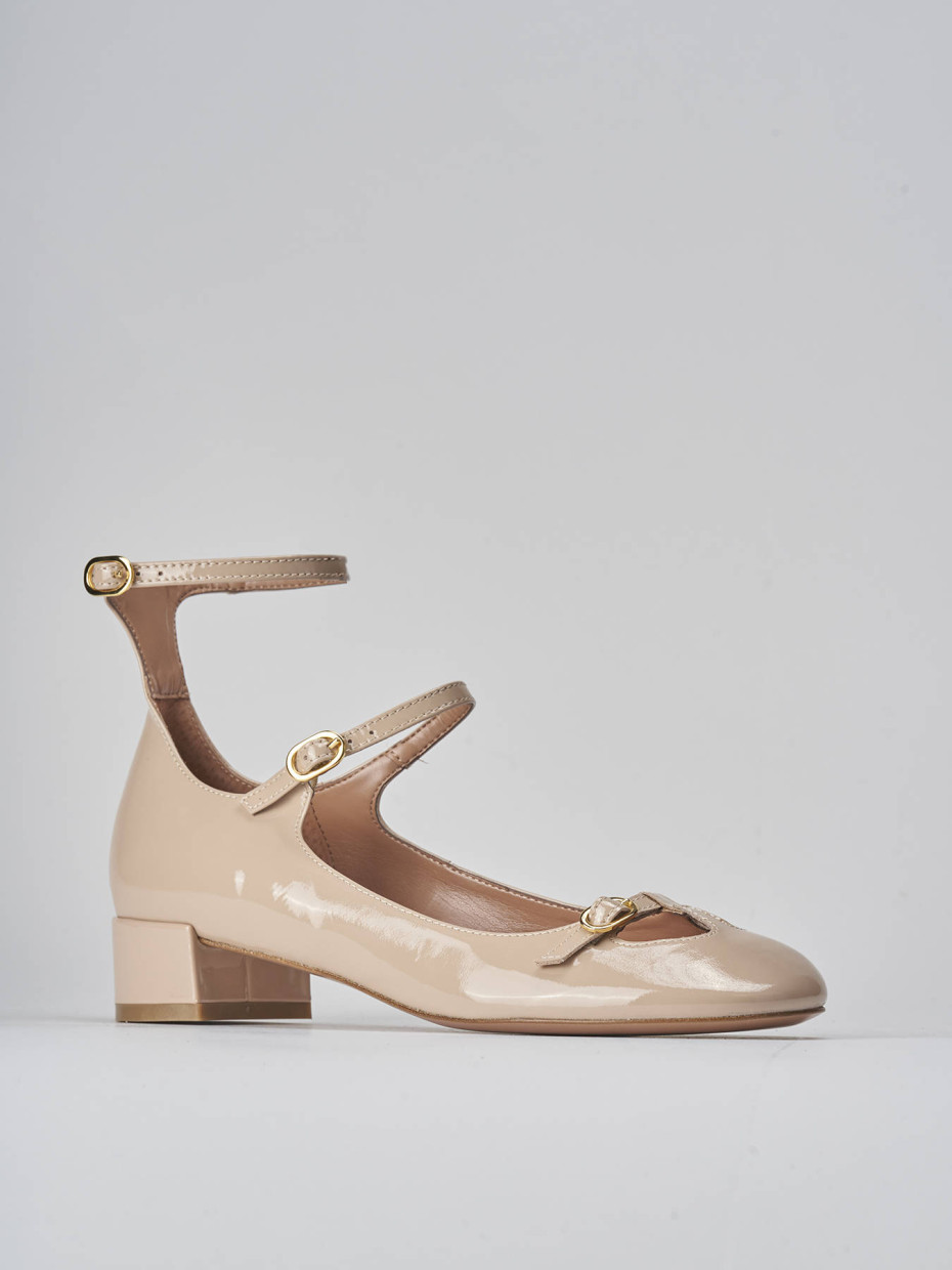 Zapatos de salón tacón 3 cm beis charol