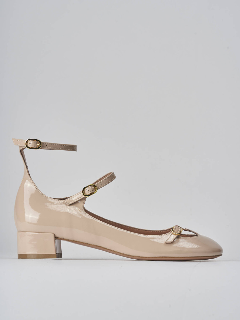 Zapatos de salón tacón 3 cm beis charol