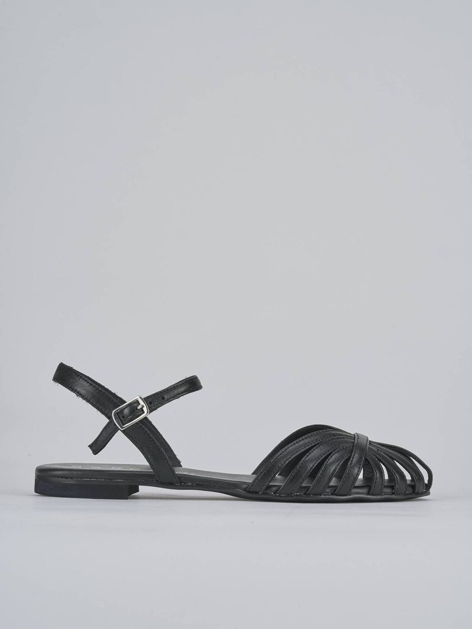 Sandalias de tacón bajo tacón 1 cm negro cuero