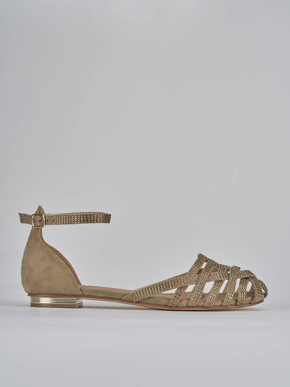 Sandalias de tacón bajo tacón 1 cm beis cuero