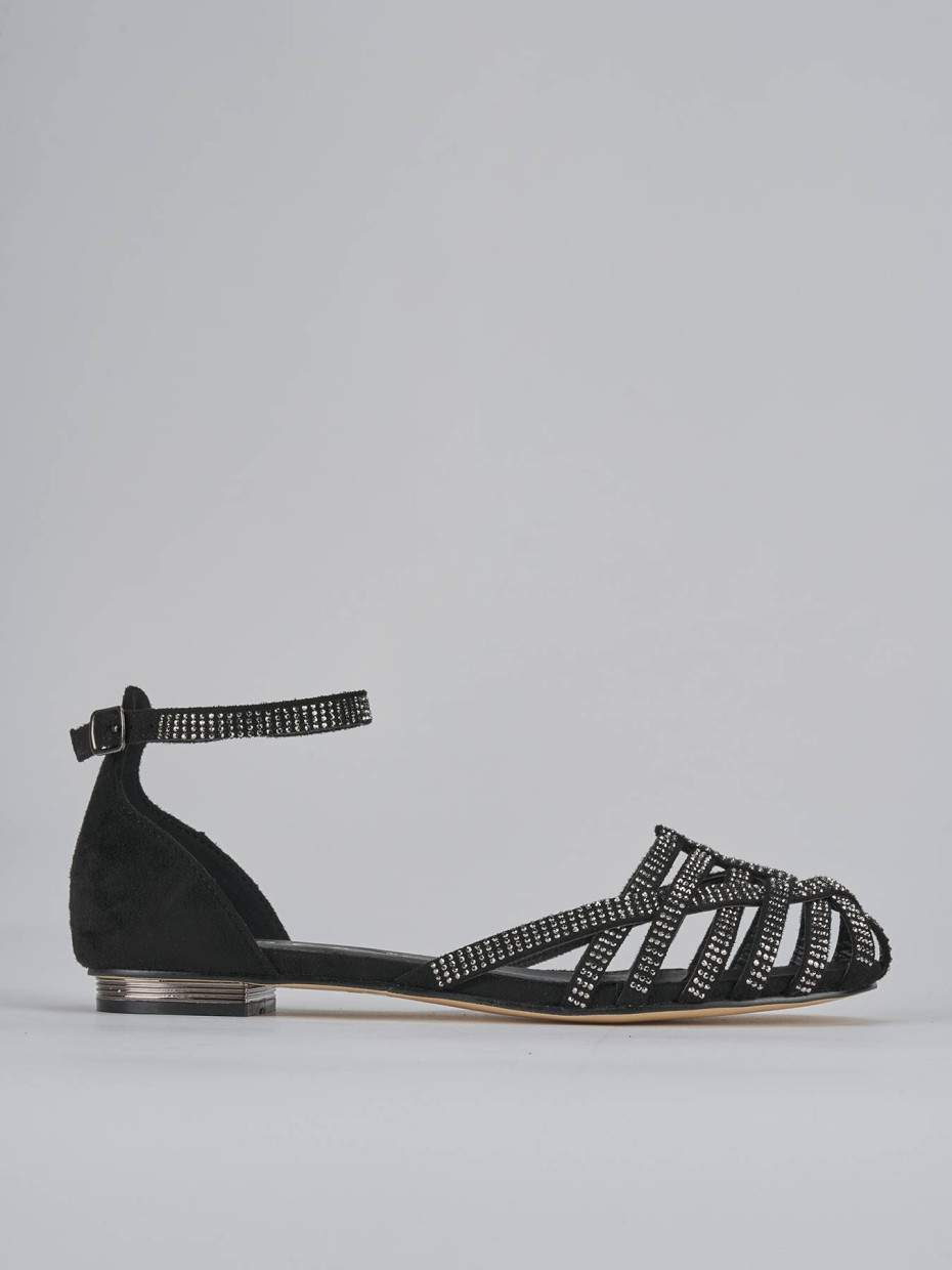 Sandalias de tacón bajo tacón 1 cm negro cuero