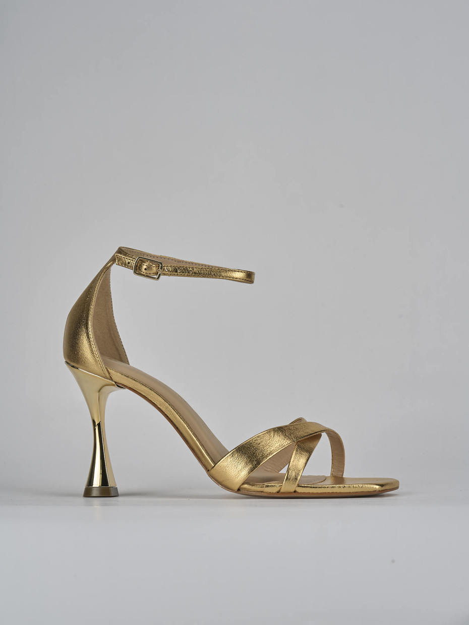 Sandalias de tacón alto tacón 9 cm oro cuero