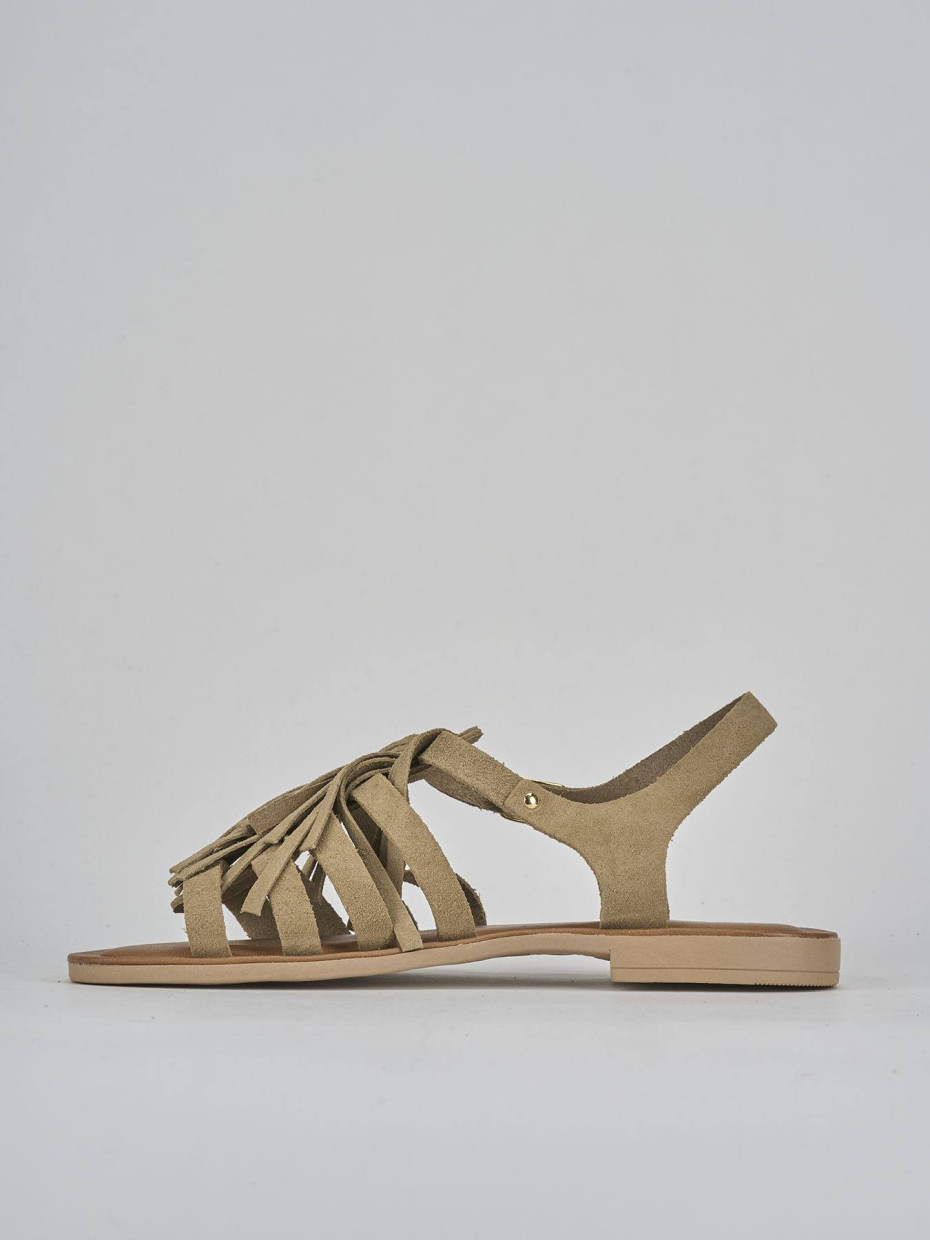 Sandalias de tacón bajo tacón 1 cm beis ante