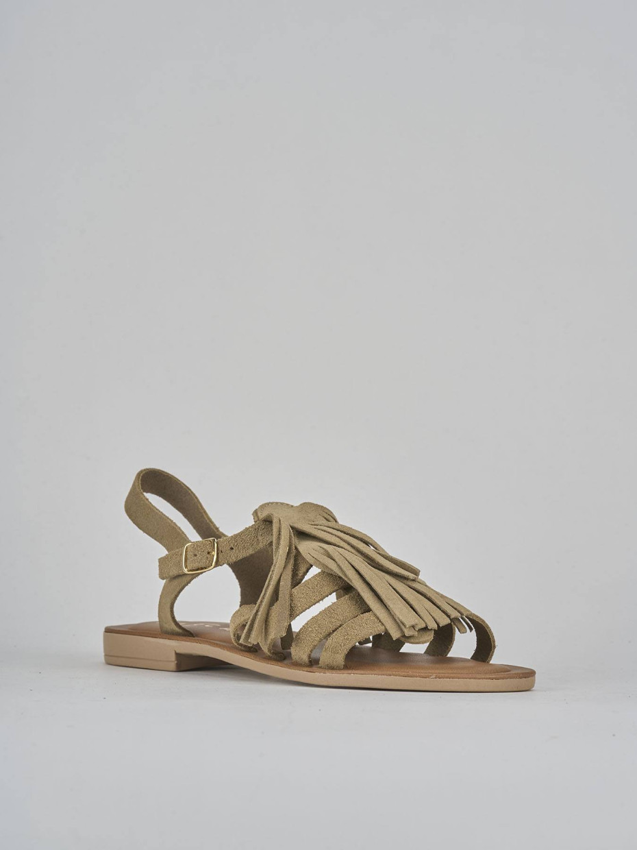 Sandalias de tacón bajo tacón 1 cm beis ante