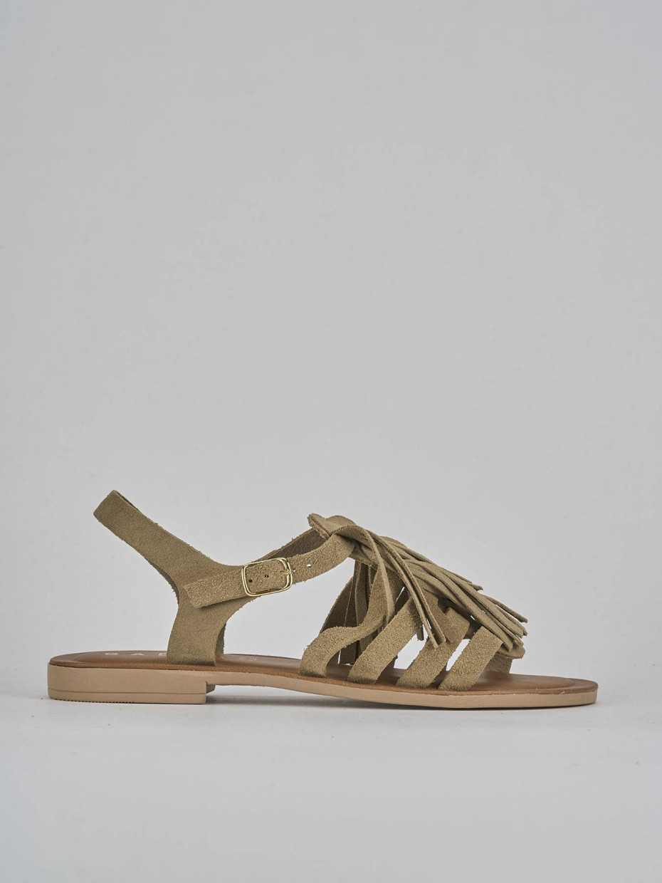Sandalias de tacón bajo tacón 1 cm beis ante