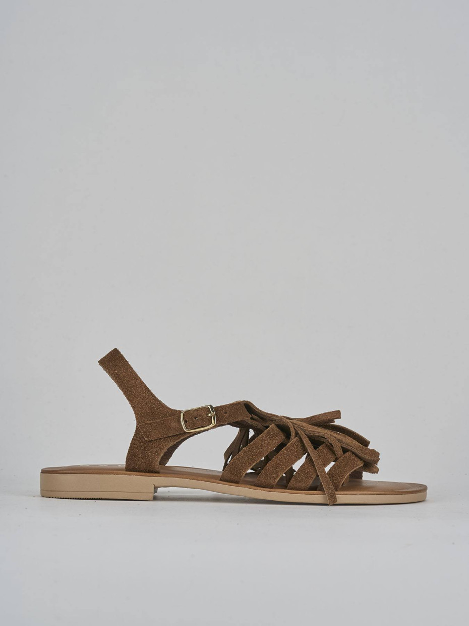 Sandalias de tacón bajo tacón 1 cm marrón ante