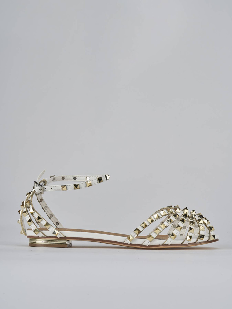 Sandalias de tacón bajo tacón 1 cm blanco cuero