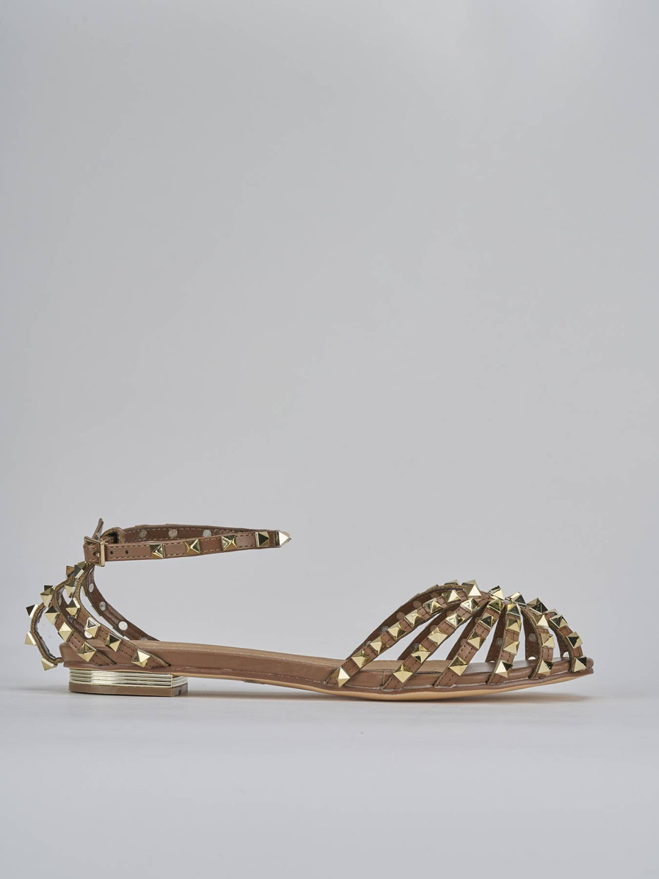 Sandalias de tacón bajo tacón 1 cm marrón cuero