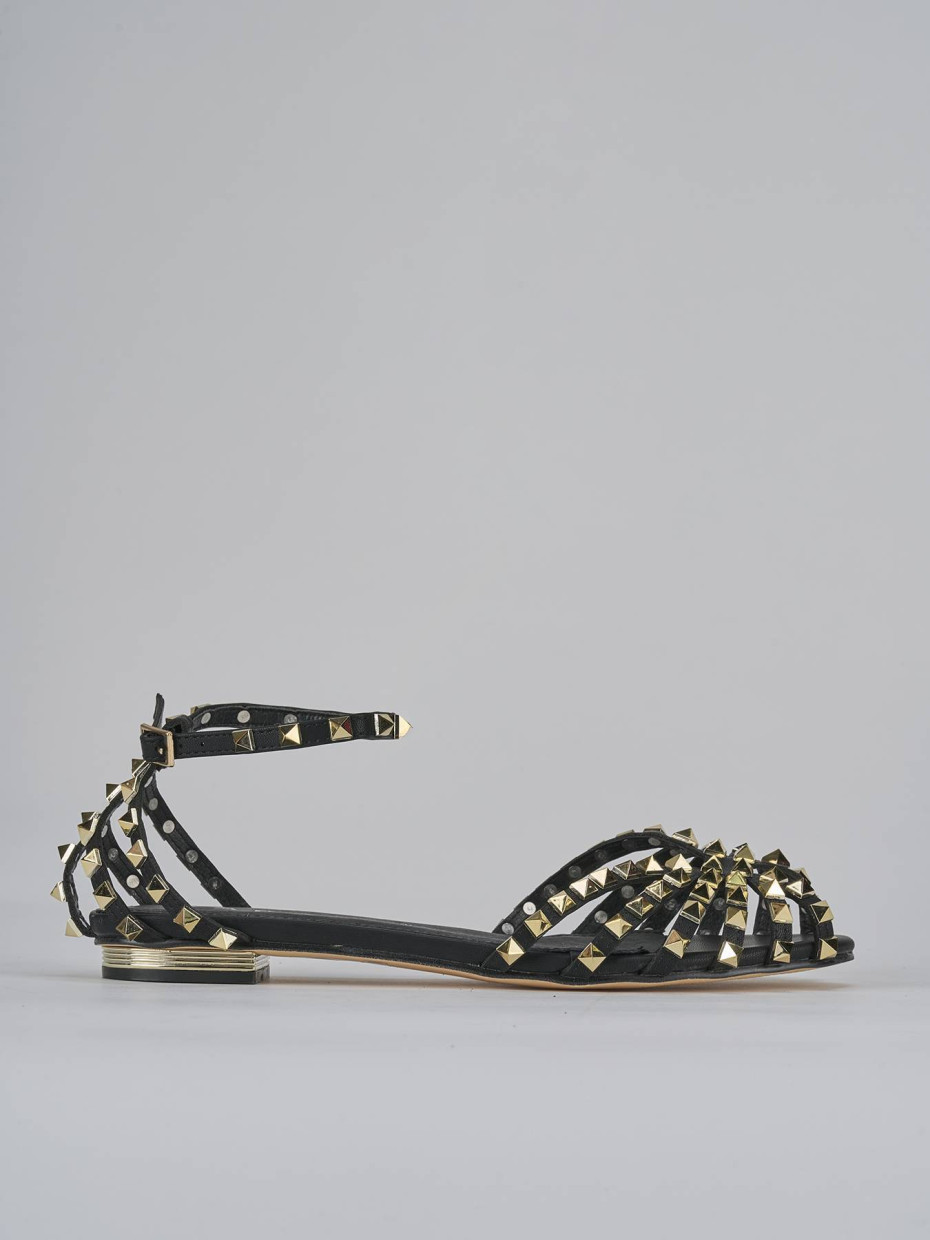Sandalias de tacón bajo tacón 1 cm negro cuero