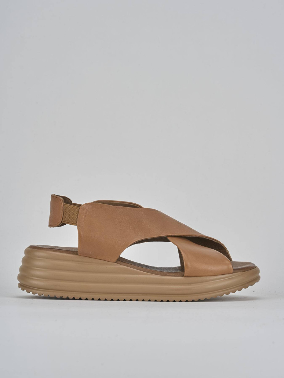 Sandalias de cuña tacón 5 cm marrón cuero