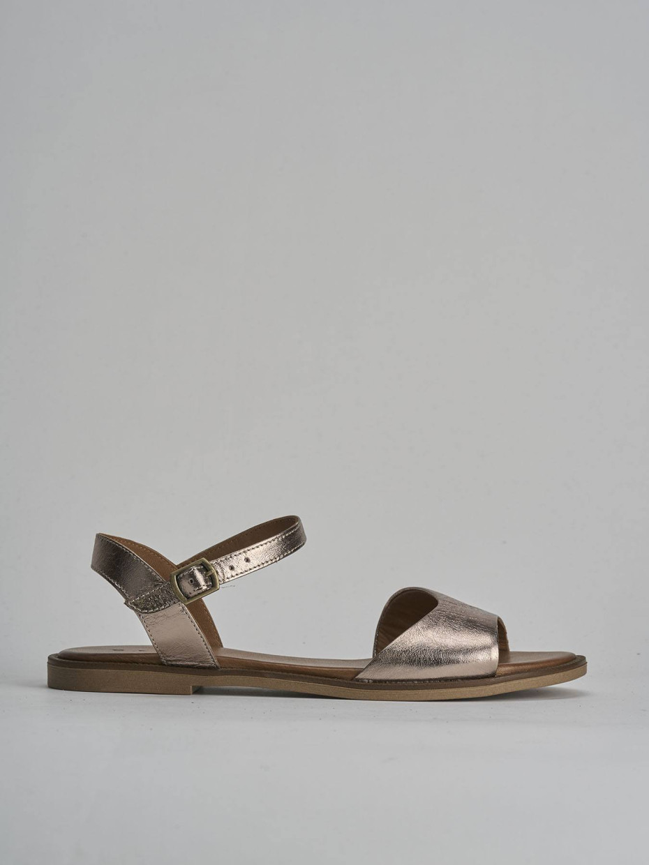 Sandalias de tacón bajo tacón 1 cm bronce cuero