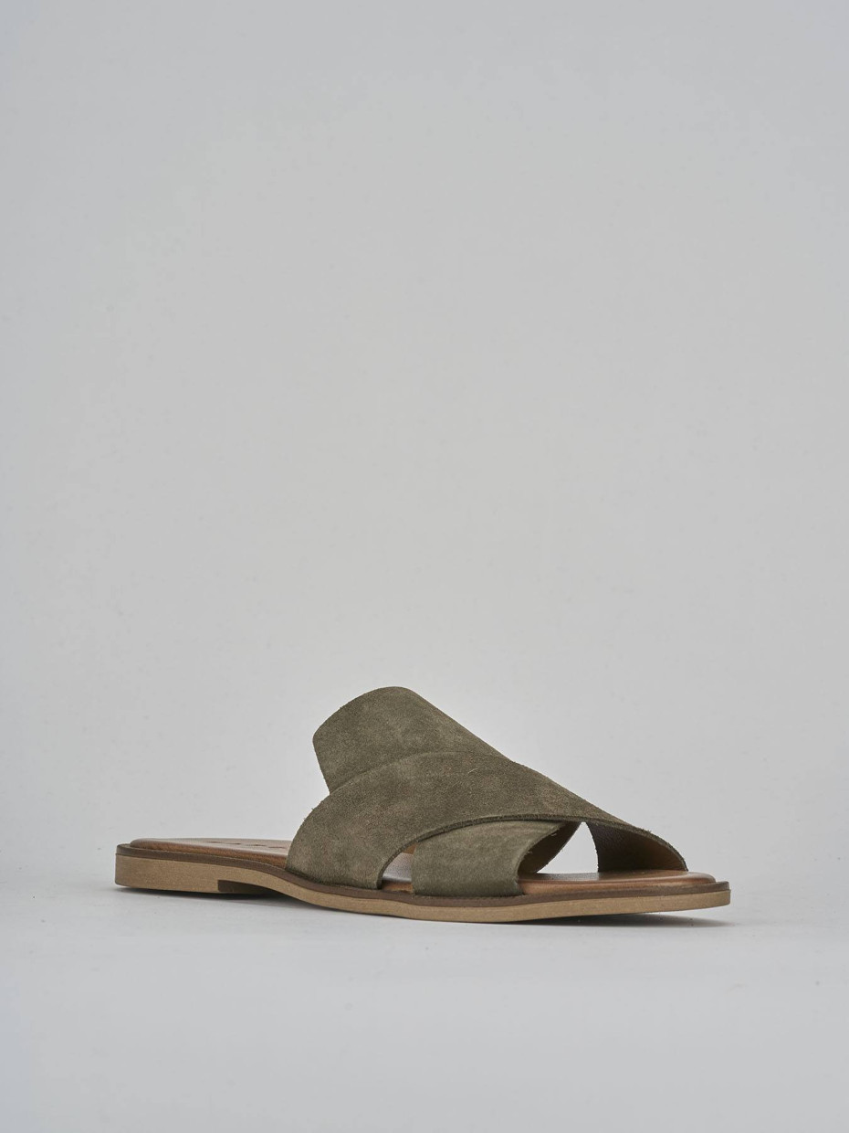 Mules tacón 1 cm verde ante
