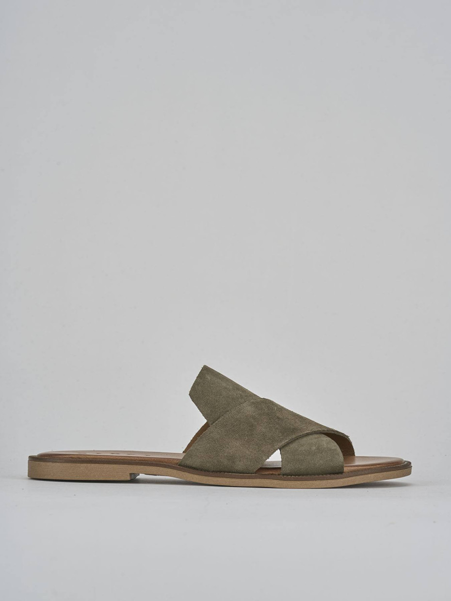 Mules tacón 1 cm verde ante