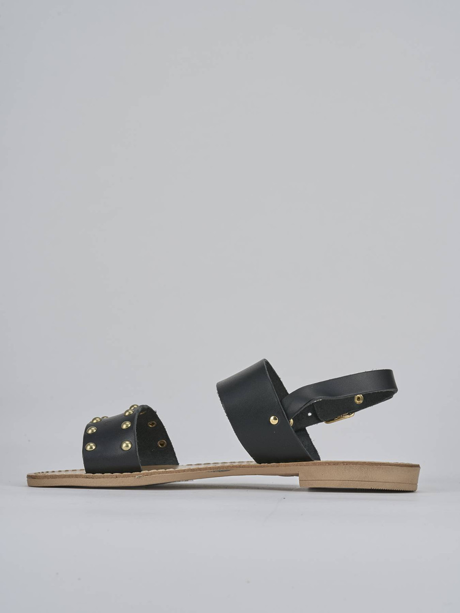Low heel sandals heel 1 cm black leather