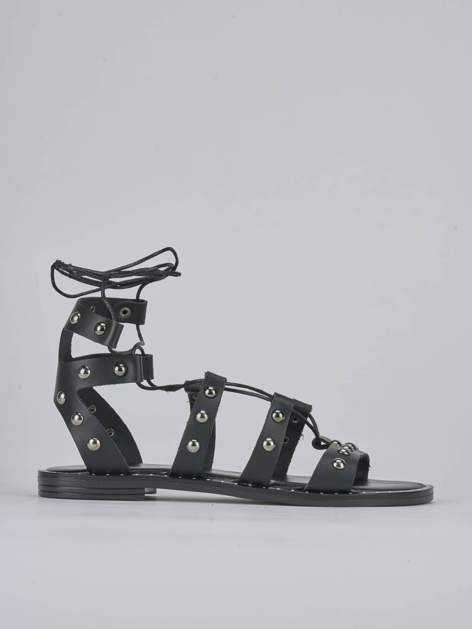 Sandalias de tacón bajo tacón 1 cm negro cuero
