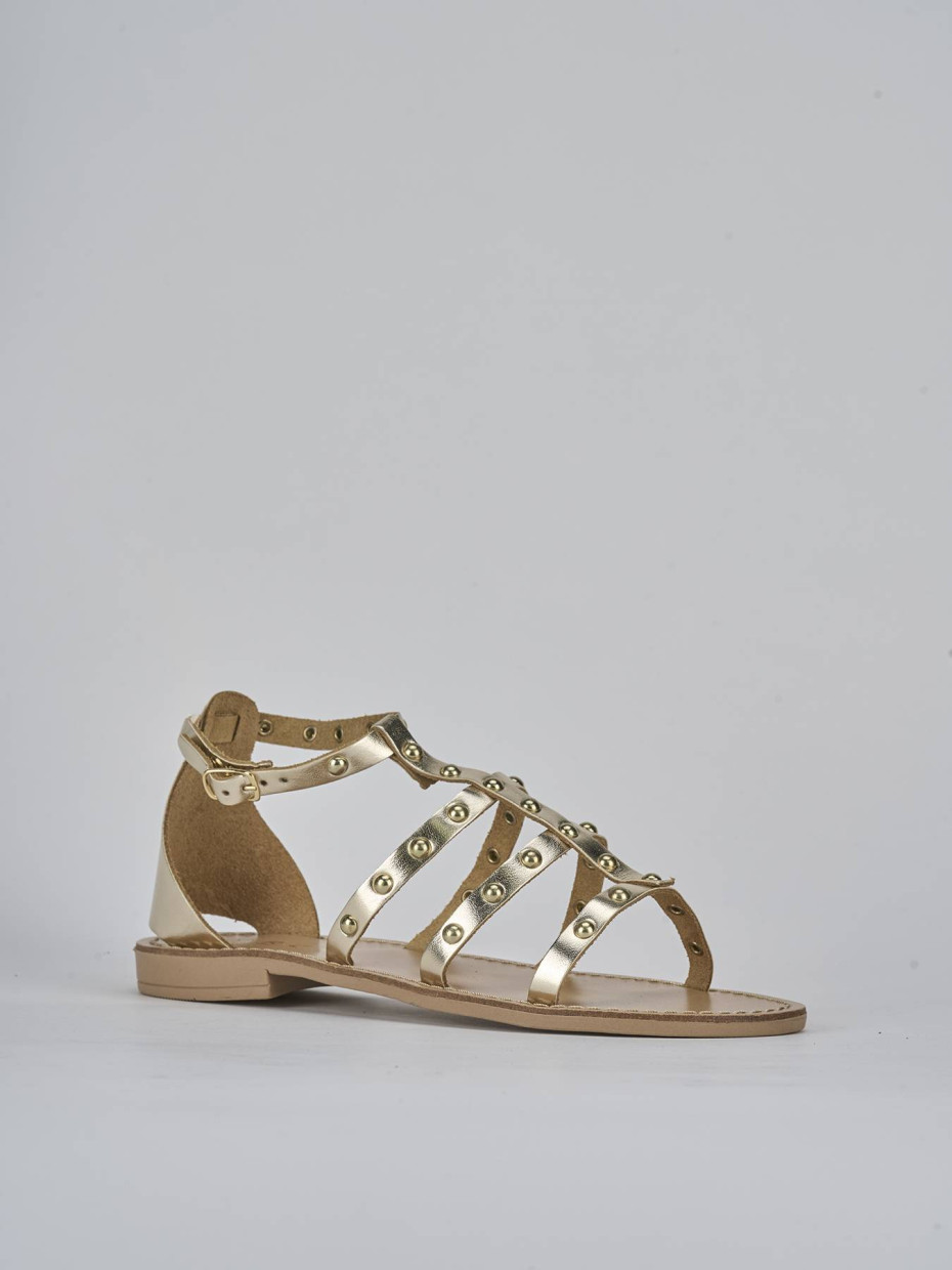 Sandalias de tacón bajo tacón 1 cm oro laminado