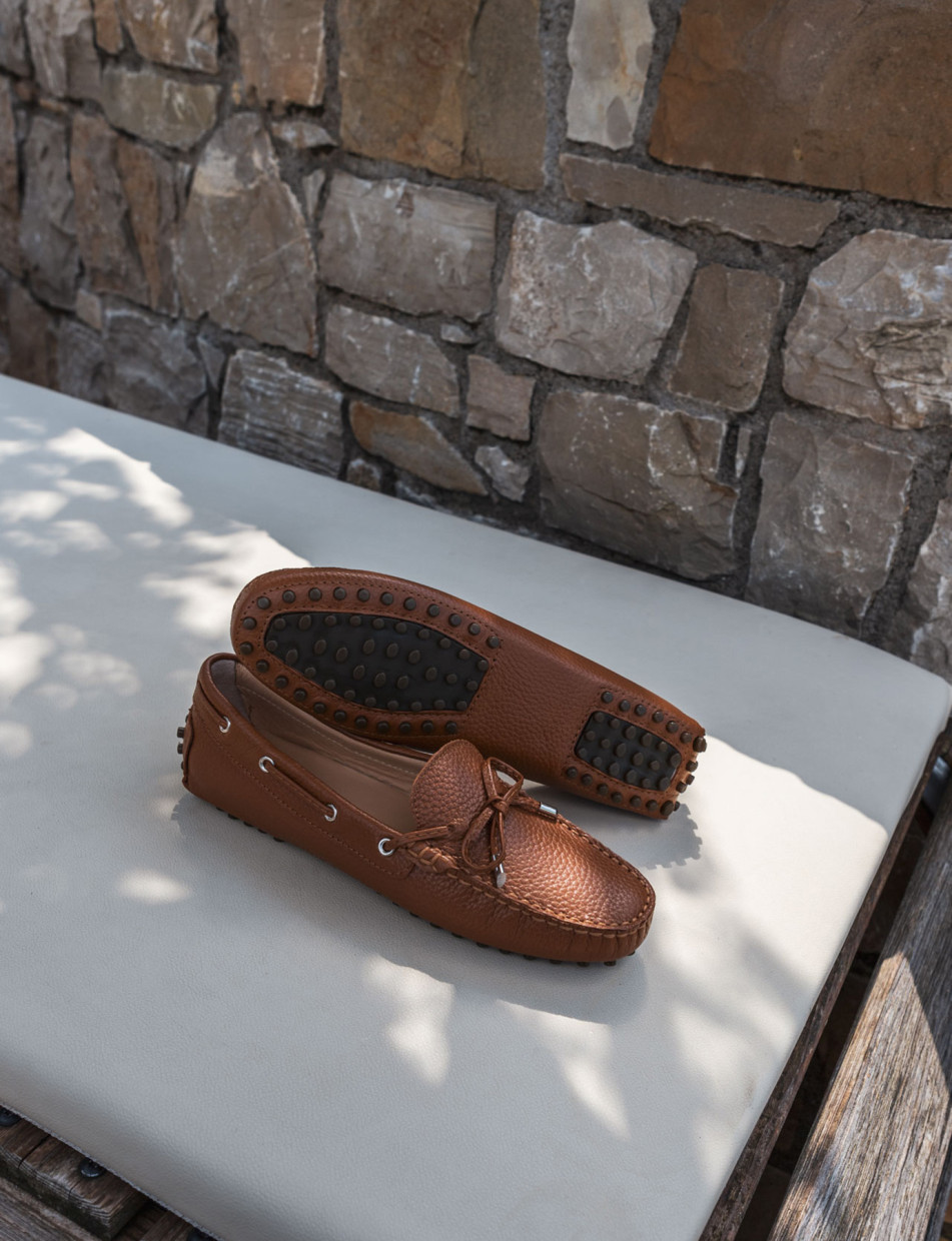 Mocasines tacón 1 cm marrón cuero