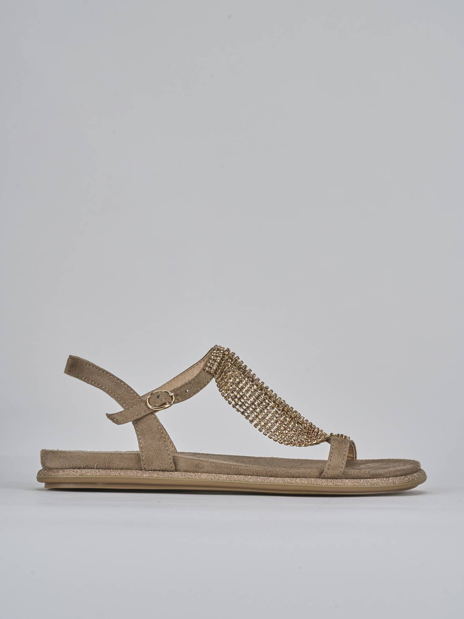Sandalias de tacón bajo tacón 1 cm beis cuero