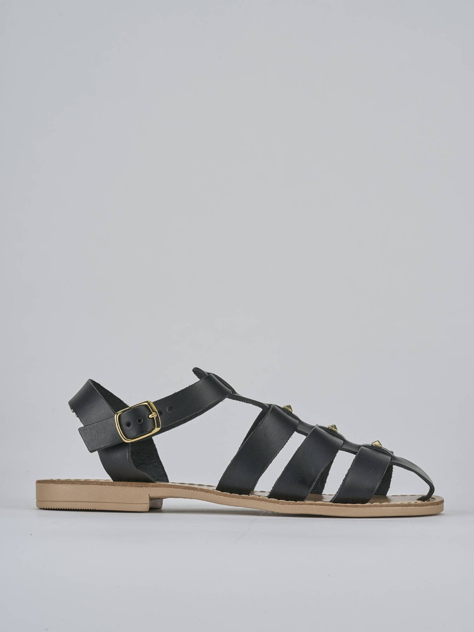 Sandalias de tacón bajo tacón 1 cm negro cuero