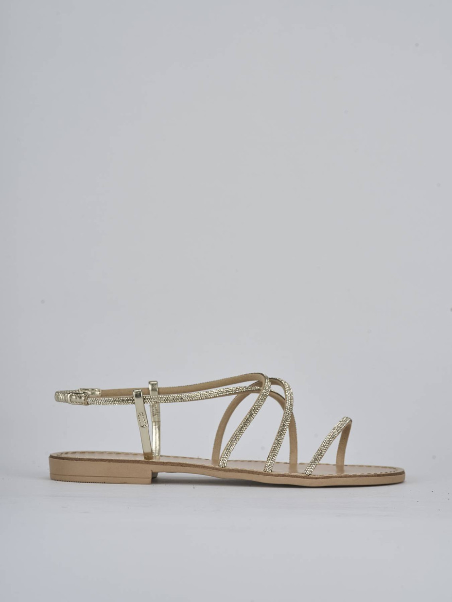 Sandalias de tacón bajo tacón 1 cm oro cuero