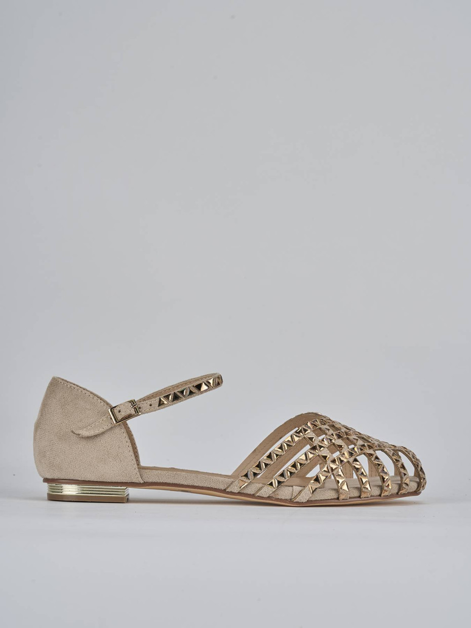 Sandalias de tacón bajo tacón 1 cm beis cuero