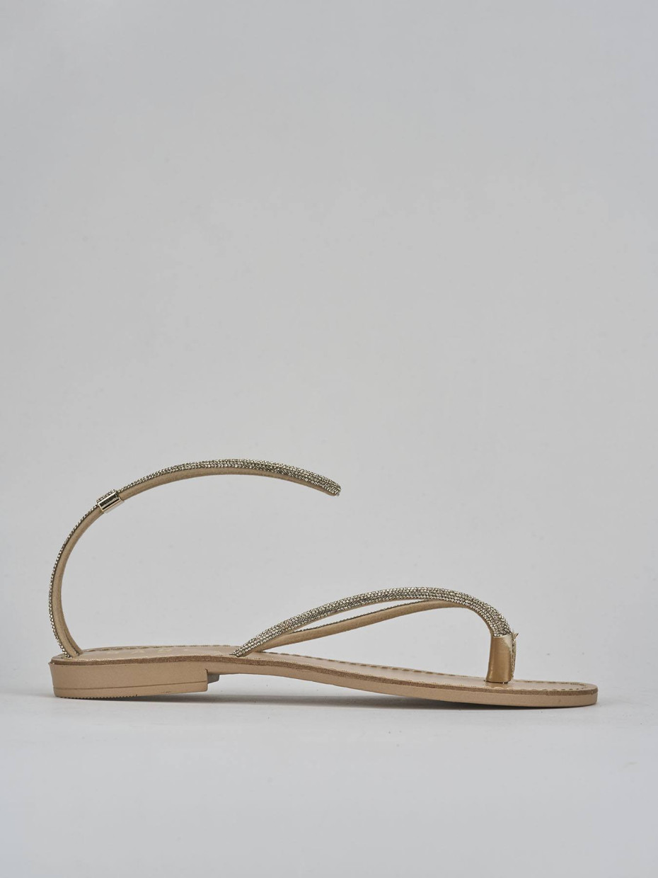 Sandalias de tacón bajo tacón 1 cm oro cuero
