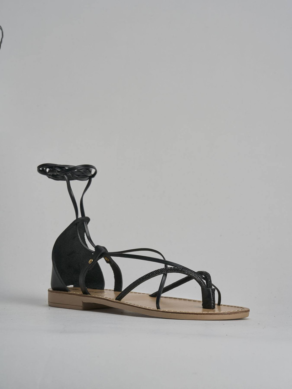 Sandalias de tacón bajo tacón 1 cm negro cuero