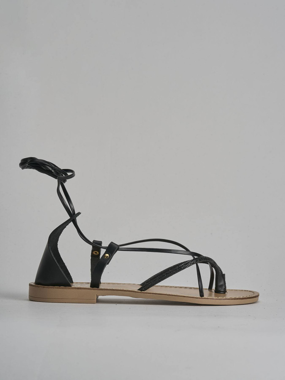Sandalias de tacón bajo tacón 1 cm negro cuero