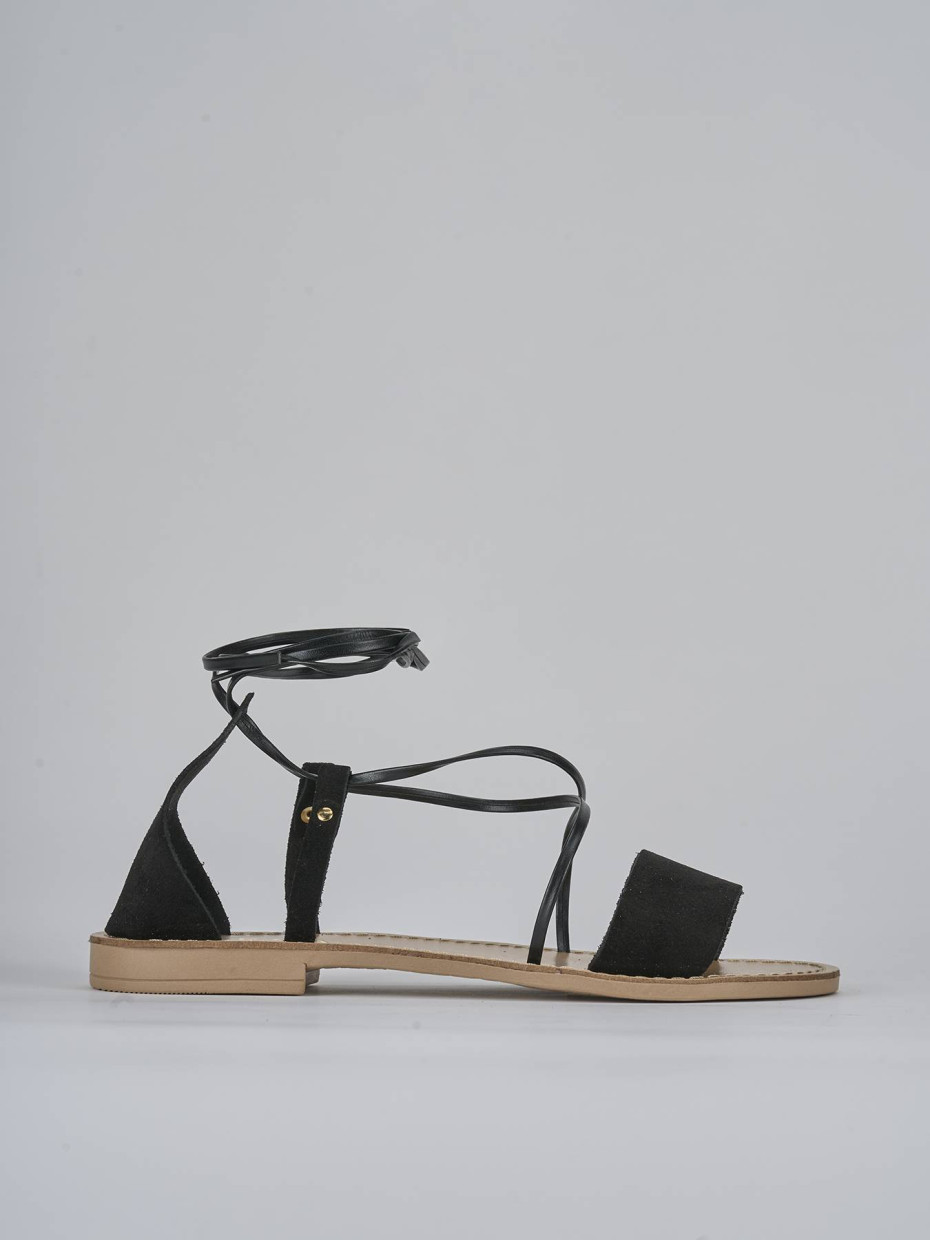Sandalias de tacón bajo tacón 1 cm negro ante