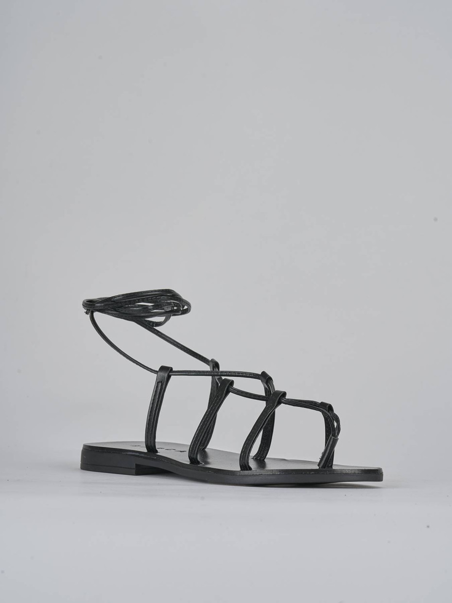 Sandalias de tacón bajo tacón 1 cm negro cuero