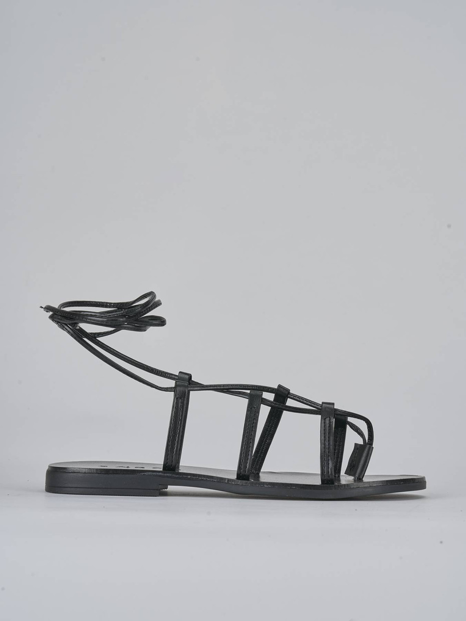 Sandalias de tacón bajo tacón 1 cm negro cuero