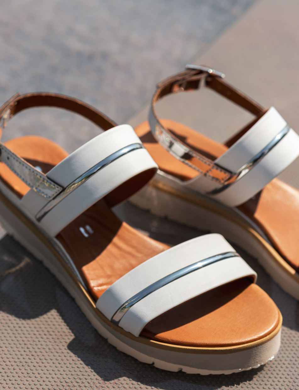 Low heel sandals heel 3 cm white leather