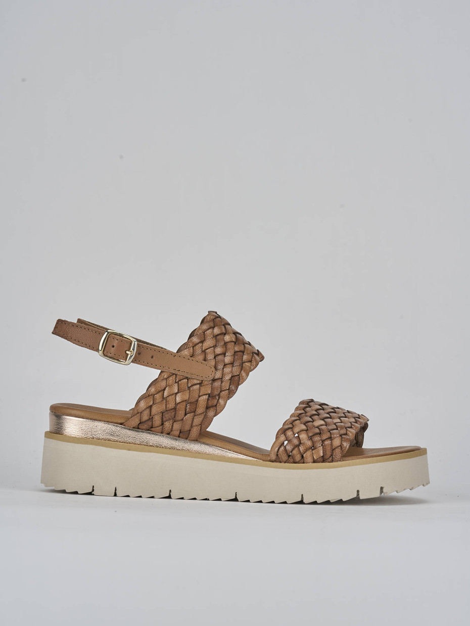 Sandalias de cuña tacón 3 cm marrón cuero