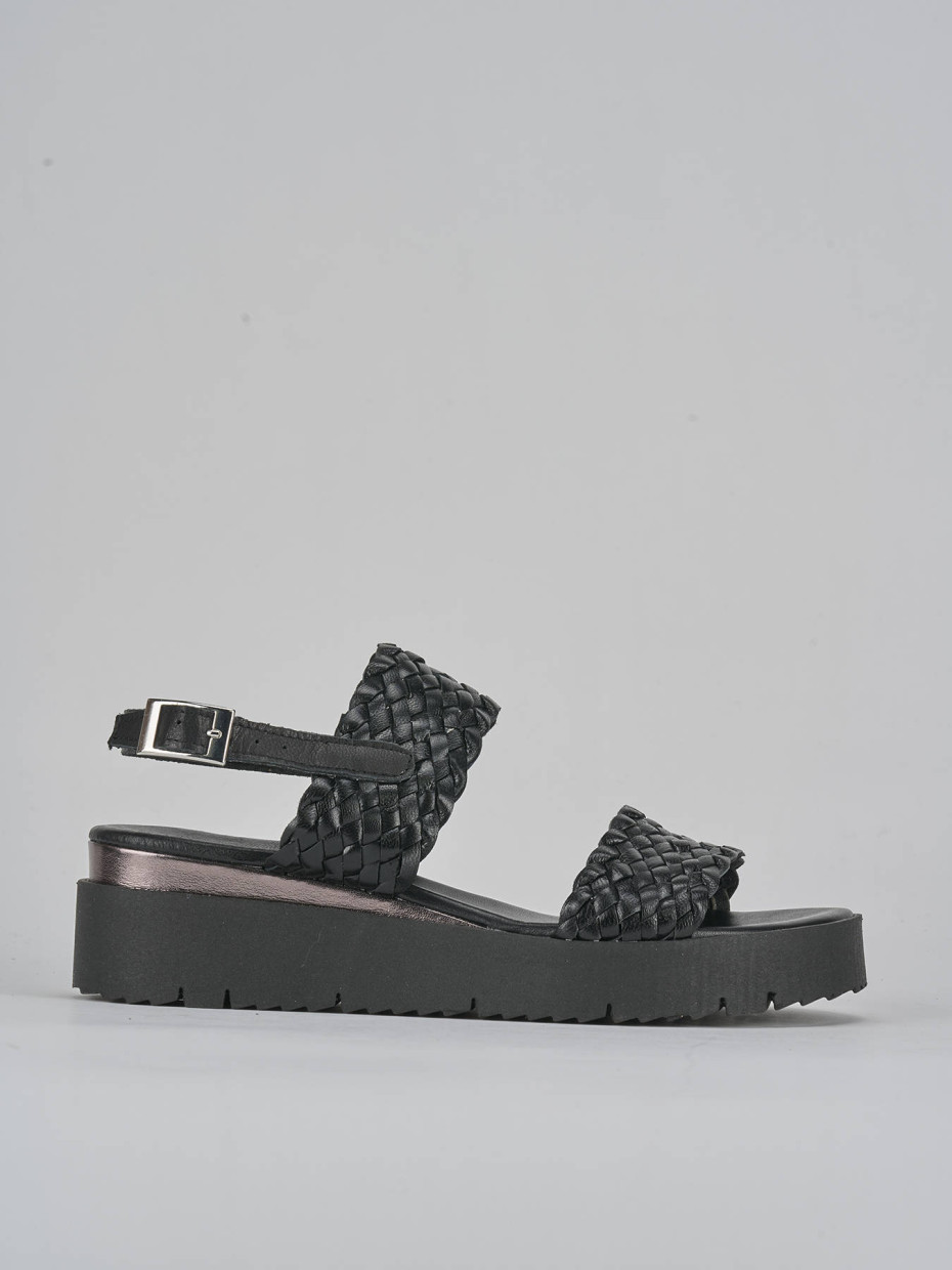 Wedge heels heel 3 cm black leather