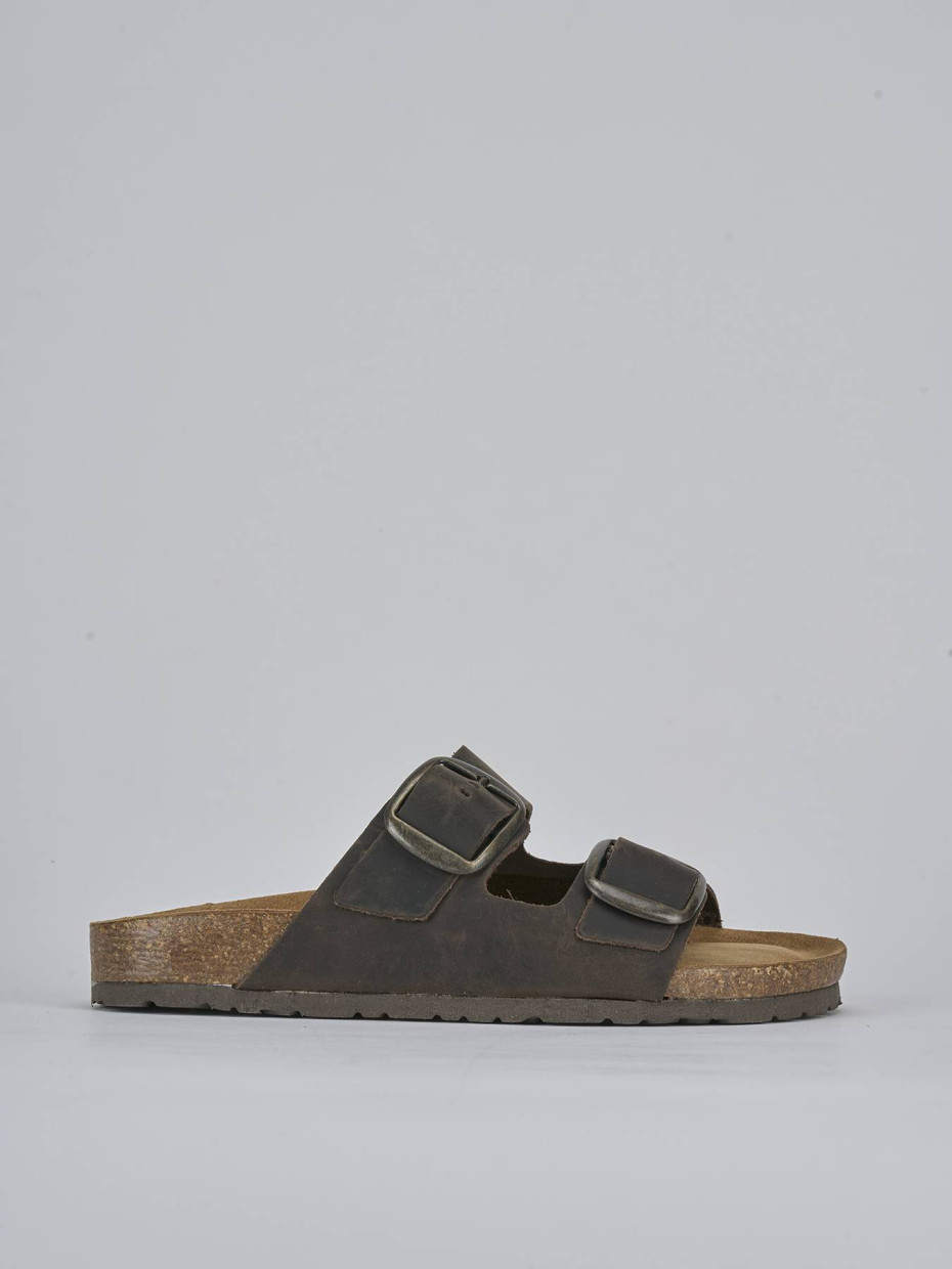 Mules tacón 1 cm marrón oscuro nobuk