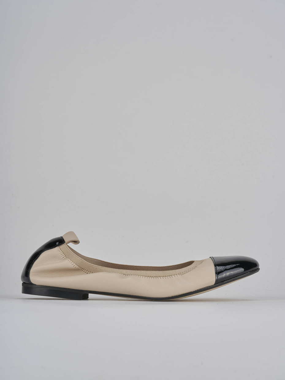 Bailarinas tacón 1 cm beis cuero