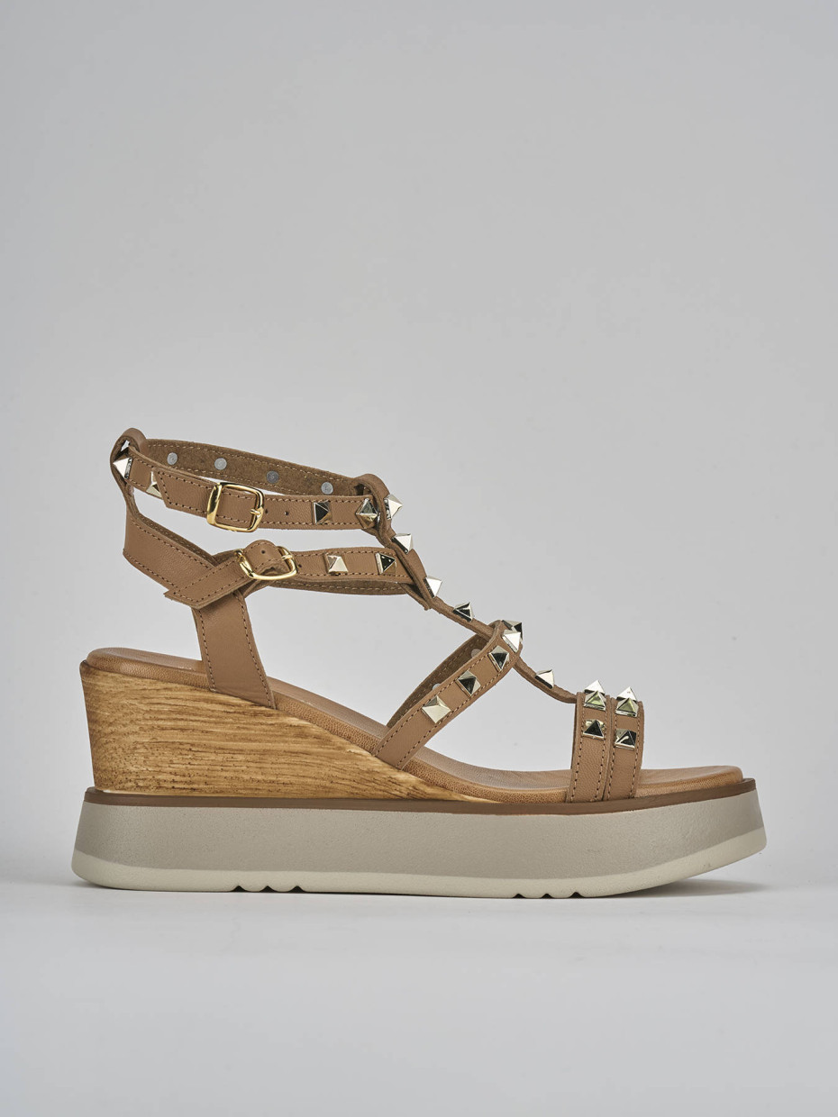 Wedge heels heel 8 cm brown leather