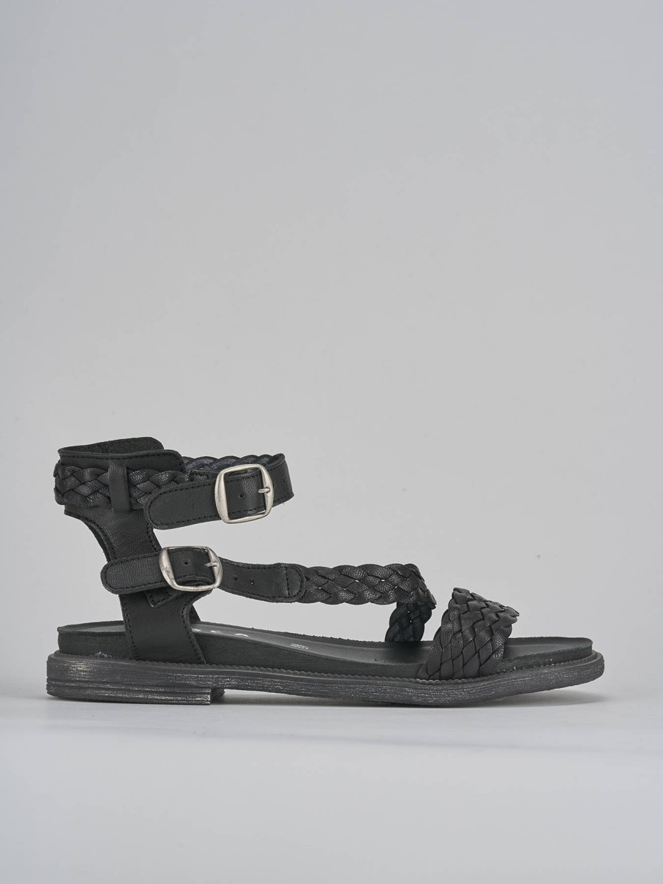 Sandalias de tacón bajo tacón 1 cm negro cuero