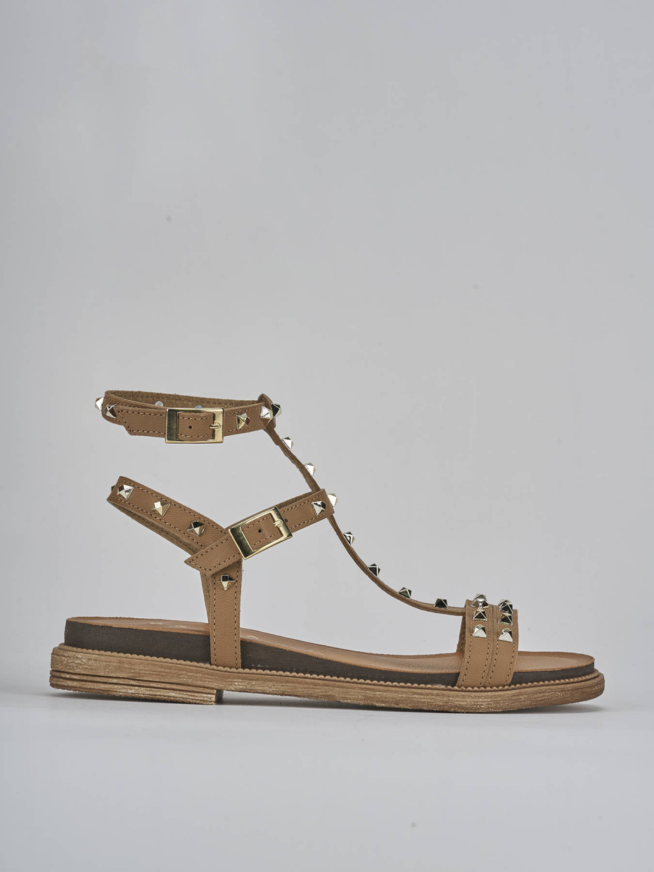 Sandalias de tacón bajo tacón 1 cm marrón cuero