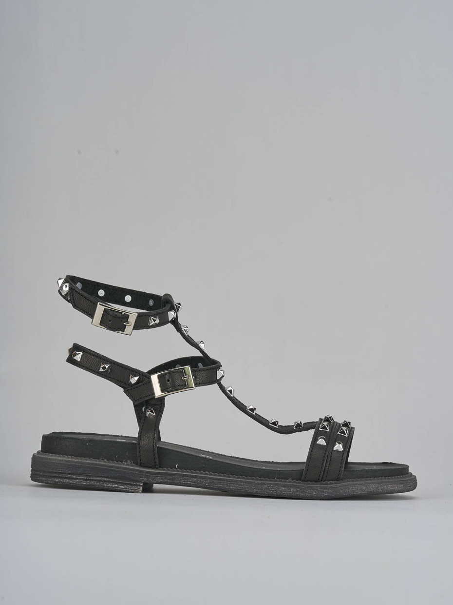 Sandalias de tacón bajo tacón 1 cm negro cuero